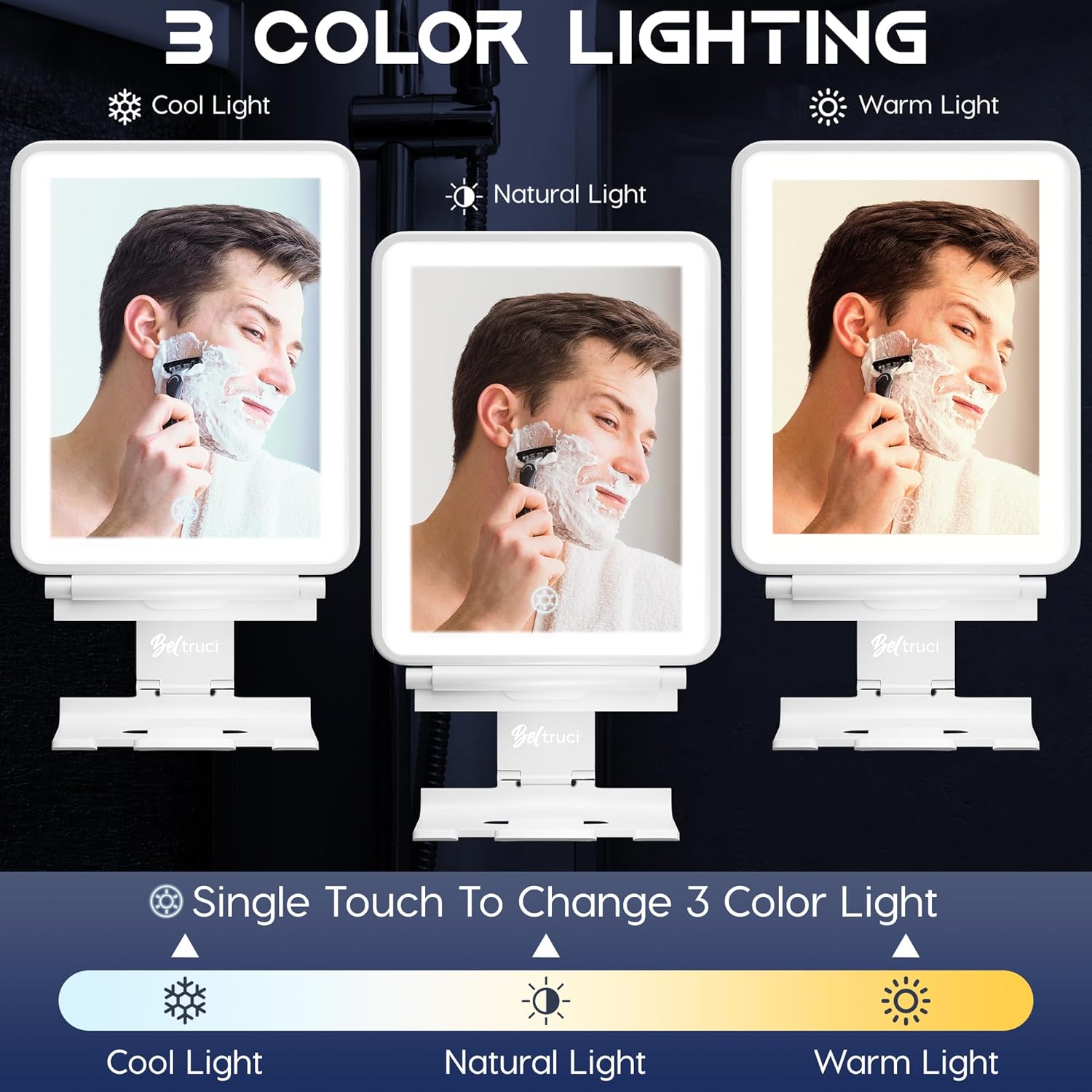 Fog-Free White Shower Mirror