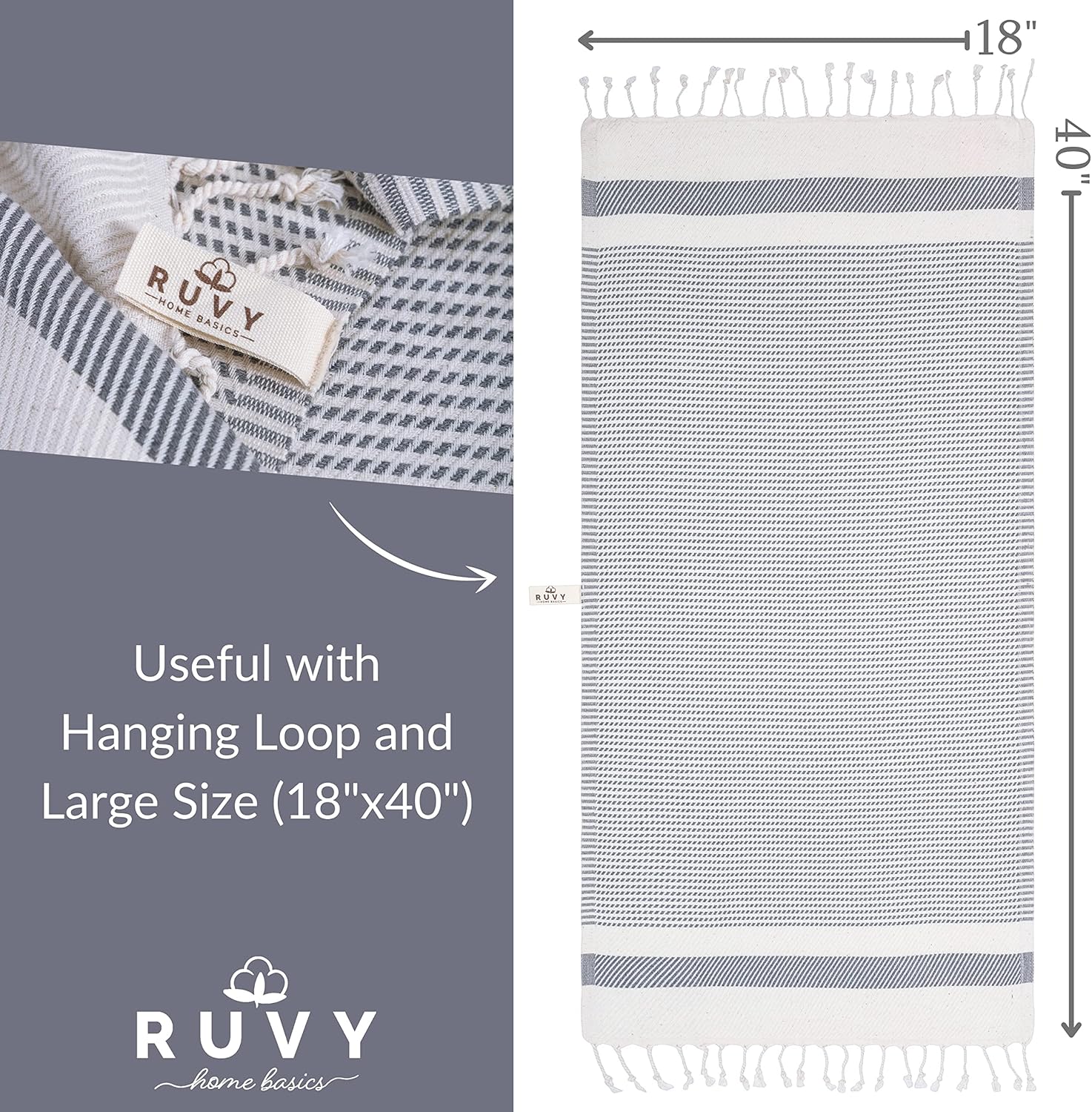 Ruvy 2-Piece Turkish Cotton Hand Towels - Soft Quick-Dry Light Grey