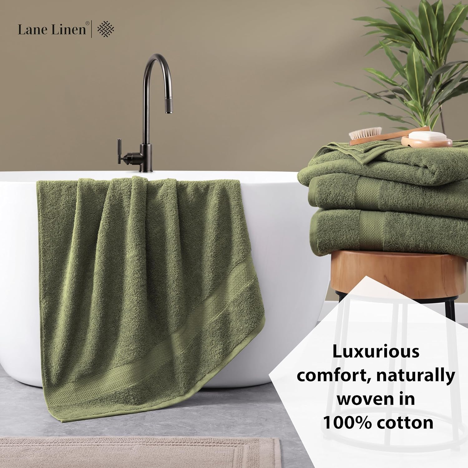 4-Pack of 100 Cotton Extra Large Bath Towels Oil Green LuxuryFeel