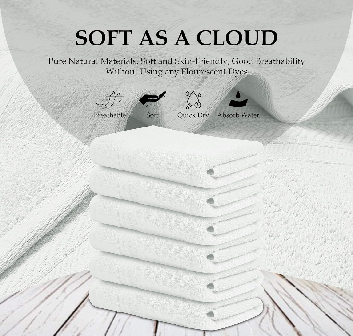 BIOLINEN White Cotton Bath Towel Set of 6