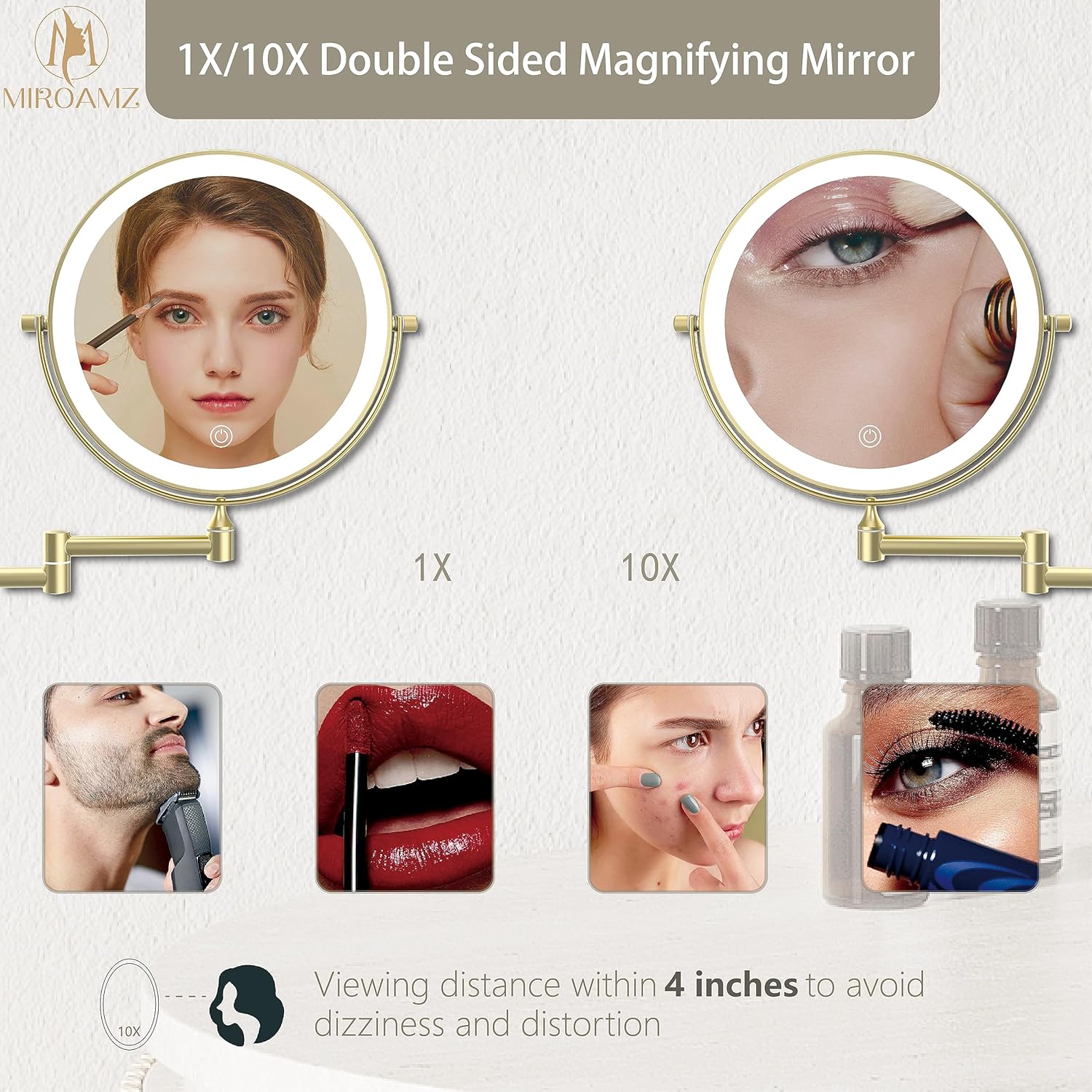 8-inch Rechargeable Wall-Mounted Makeup Vanity Mirror