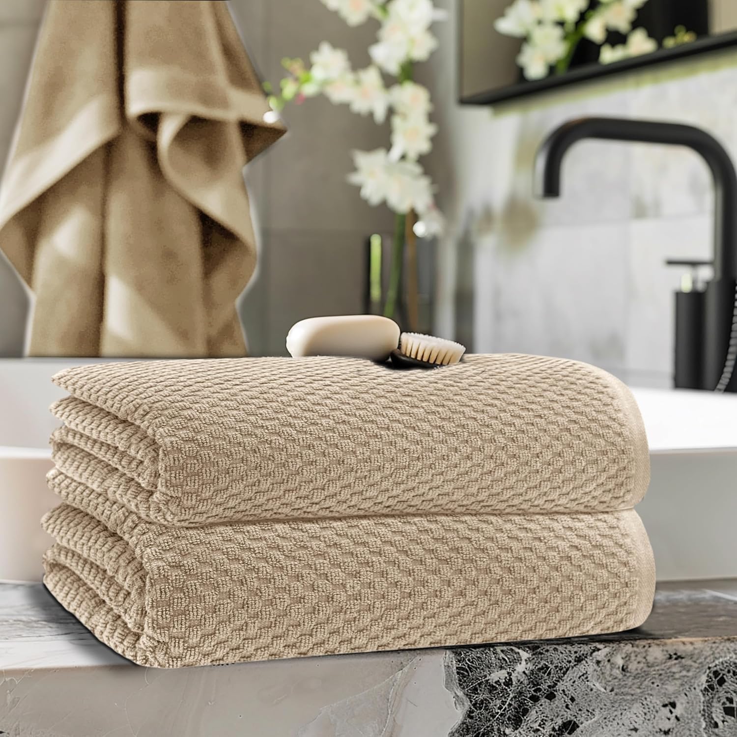 Luxury Euro Spa Bath Towels Set - 2 x 35x70 Waffle Weave Cotton Towels