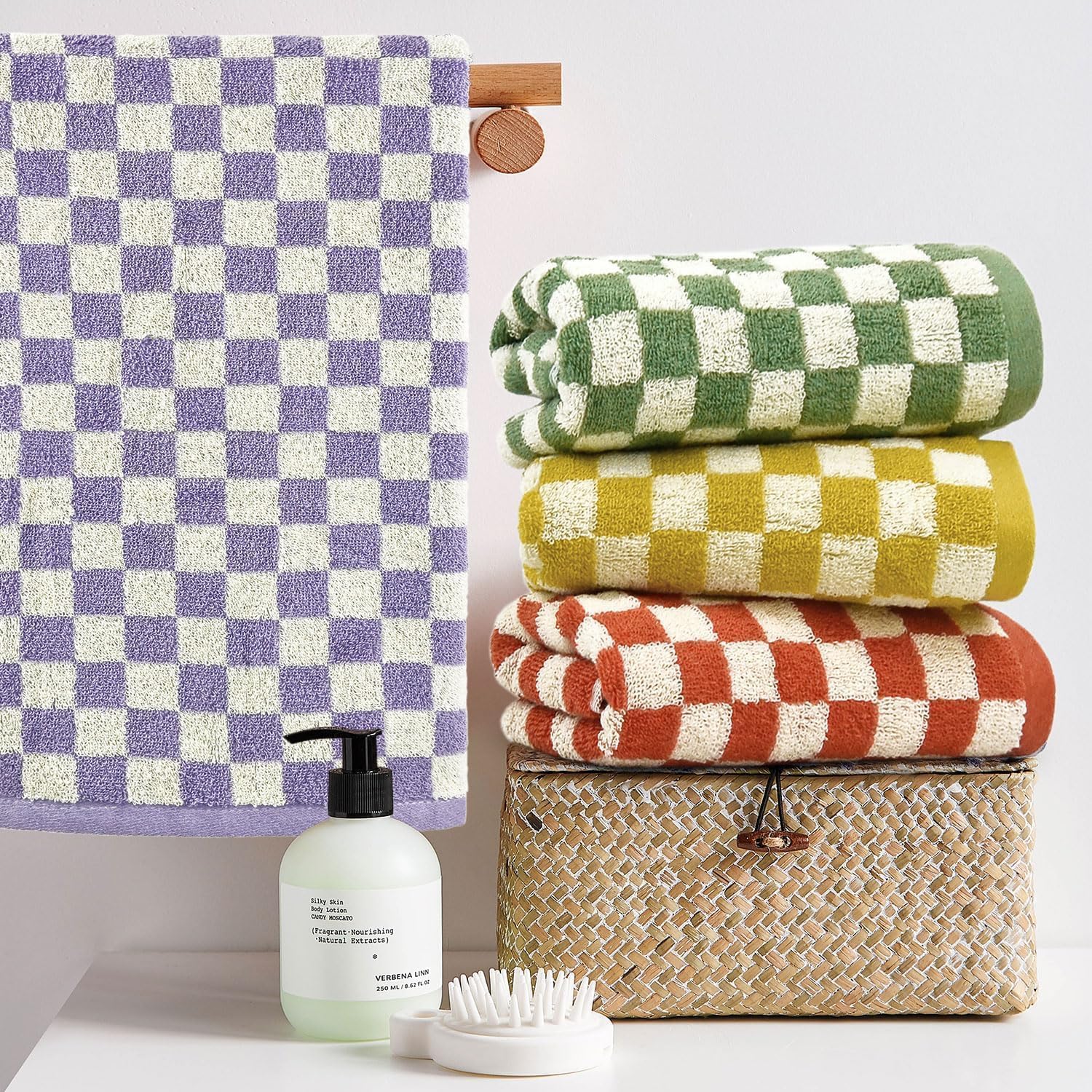 Bath Gym Hand Towels - 4-Piece Checkered Set