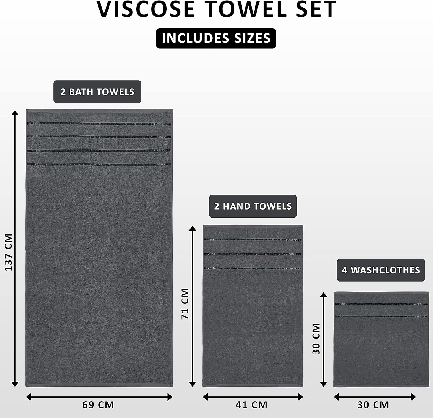 Utopia Towels - Luxury 8-Piece Towel Set 600GSM Viscose Stripe