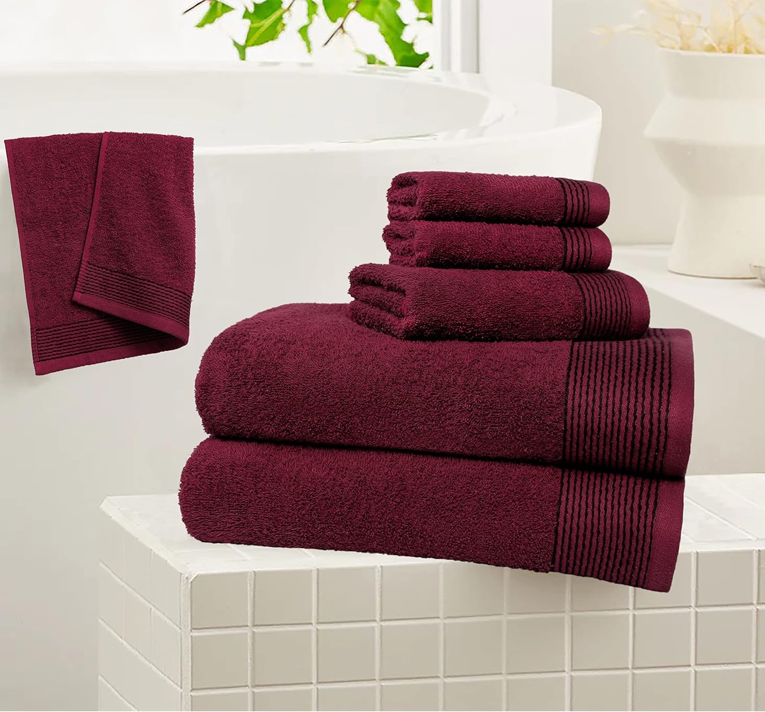Belizzi Home 100 Cotton Ultra Soft 6-Pak Bath Hand Towels burgundy