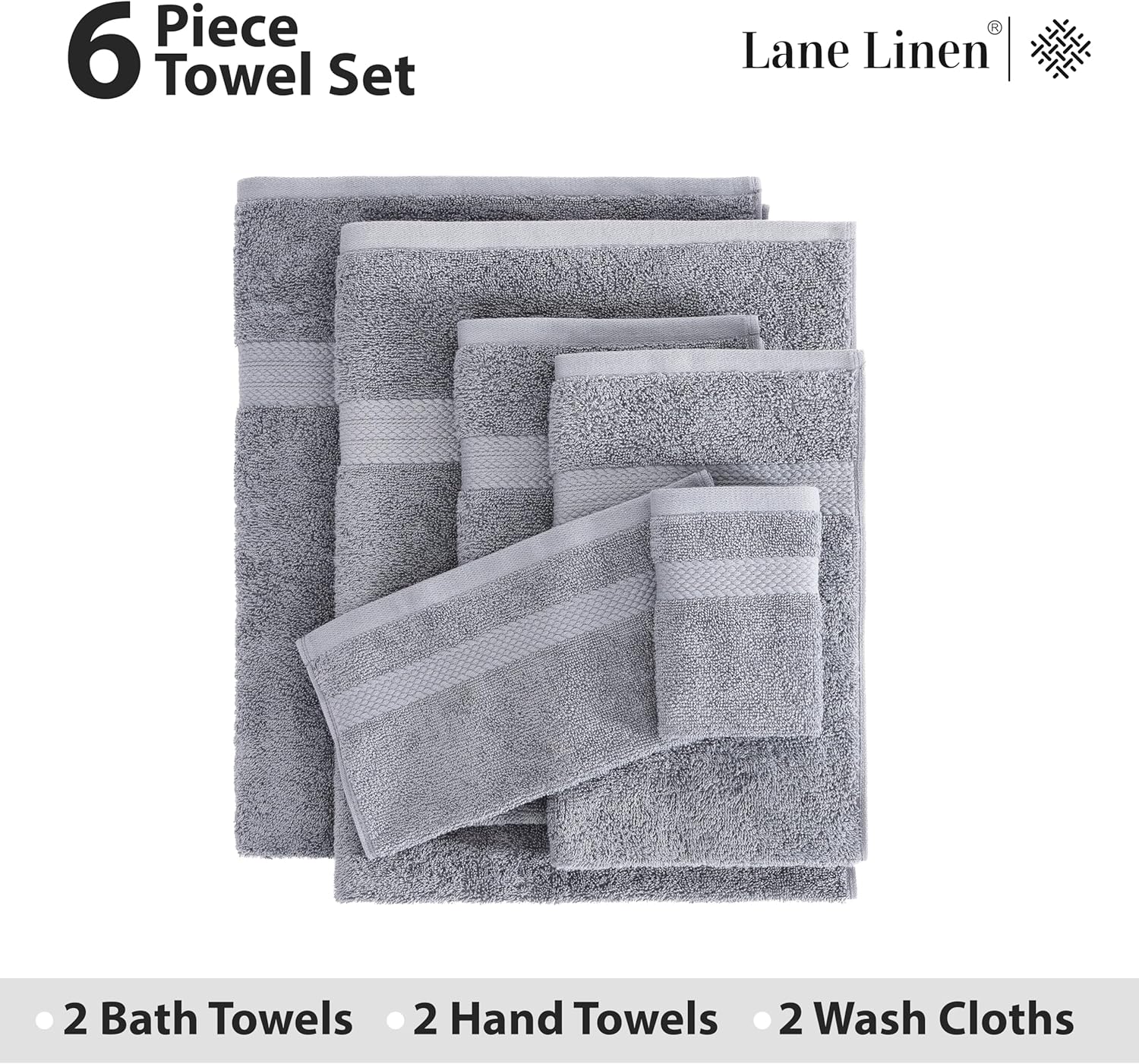 Premium 6-Piece Grey Cotton Bath Towel Set