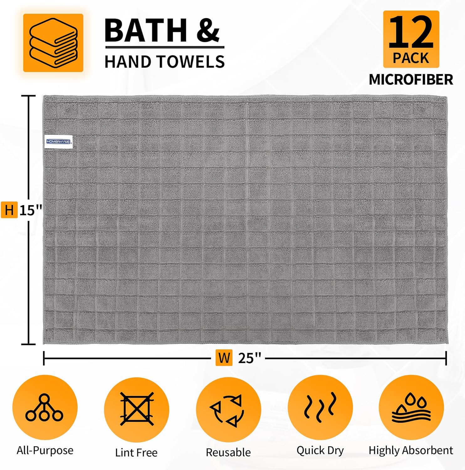 HOMERHYME Hand Towels 12-Pack Quick-DryLint-FreeBath Kitchen Essentials
