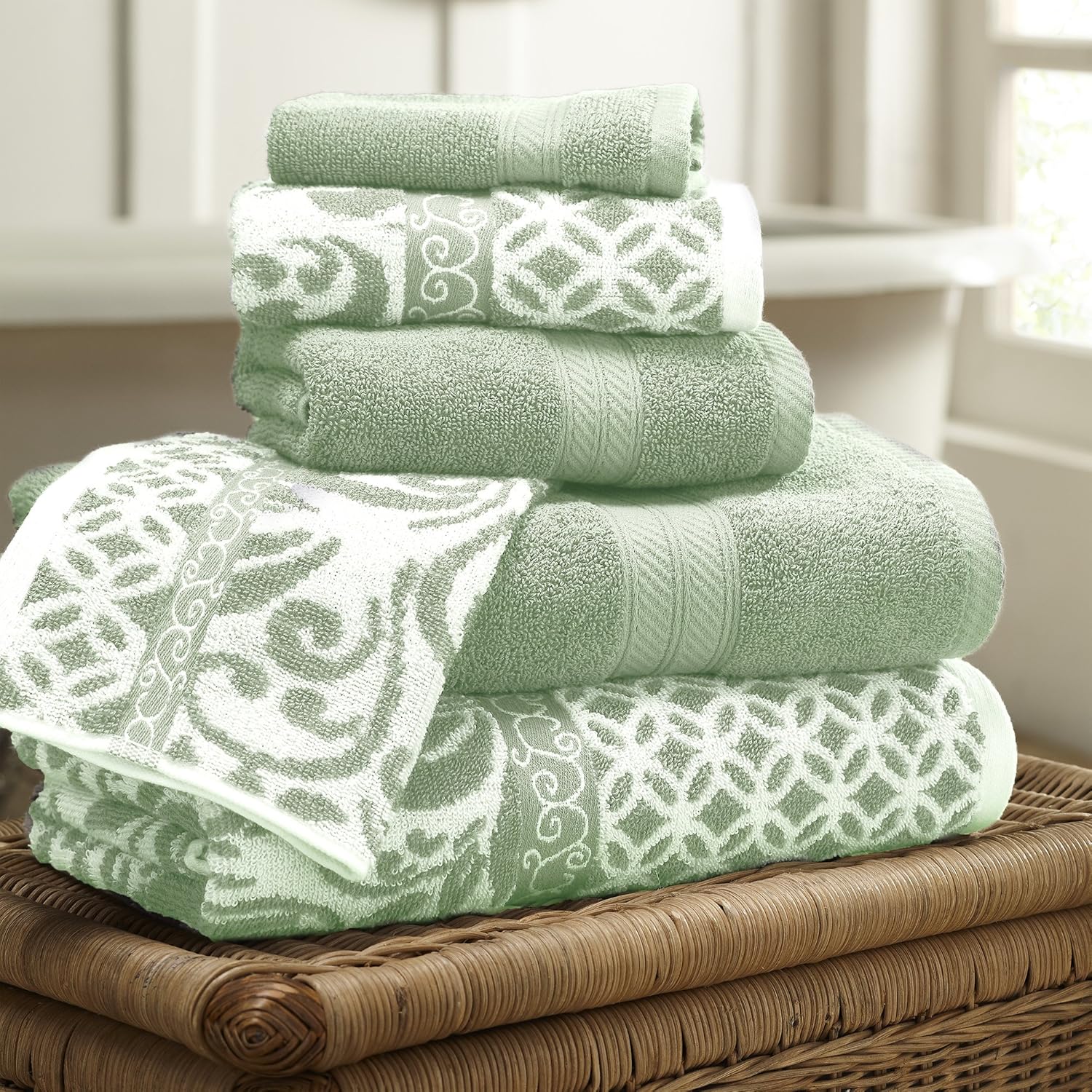 Modern Threads Modern Trefoil Filigree 6-Piece Reversible Yarn Dyed Jacquard Towel Set