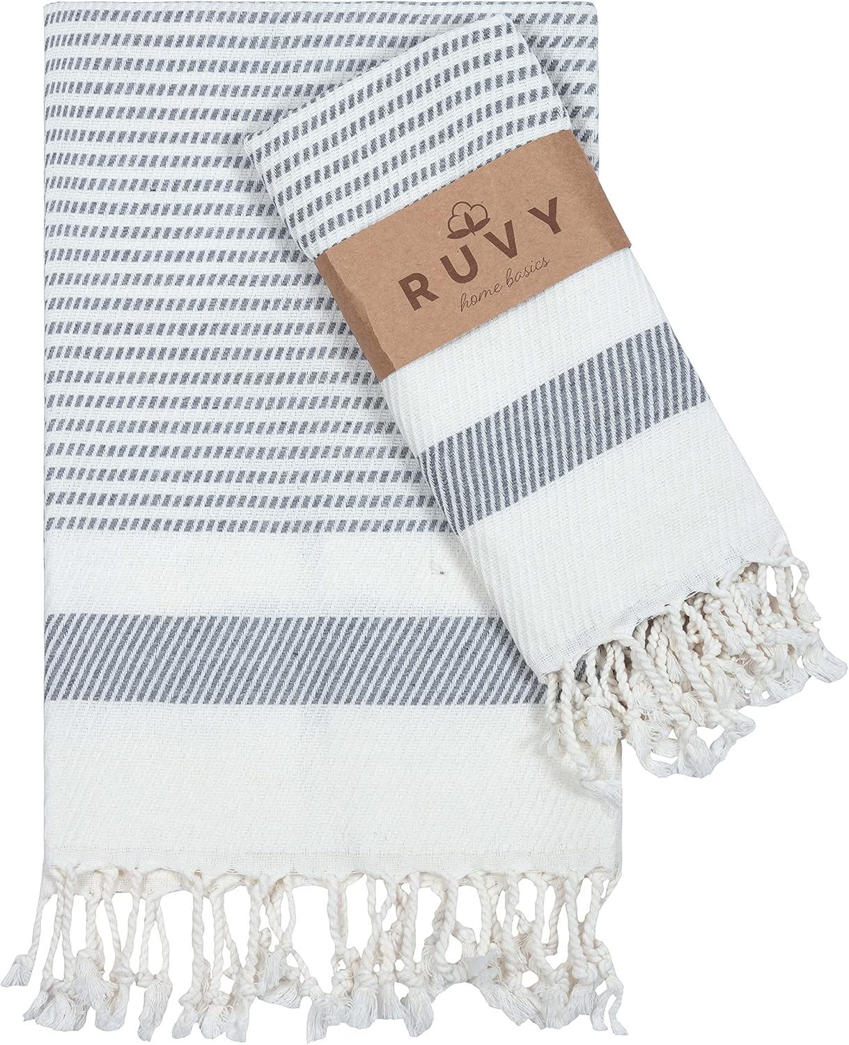 Ruvy 2-Piece Turkish Cotton Hand Towels - Soft Quick-Dry Light Grey