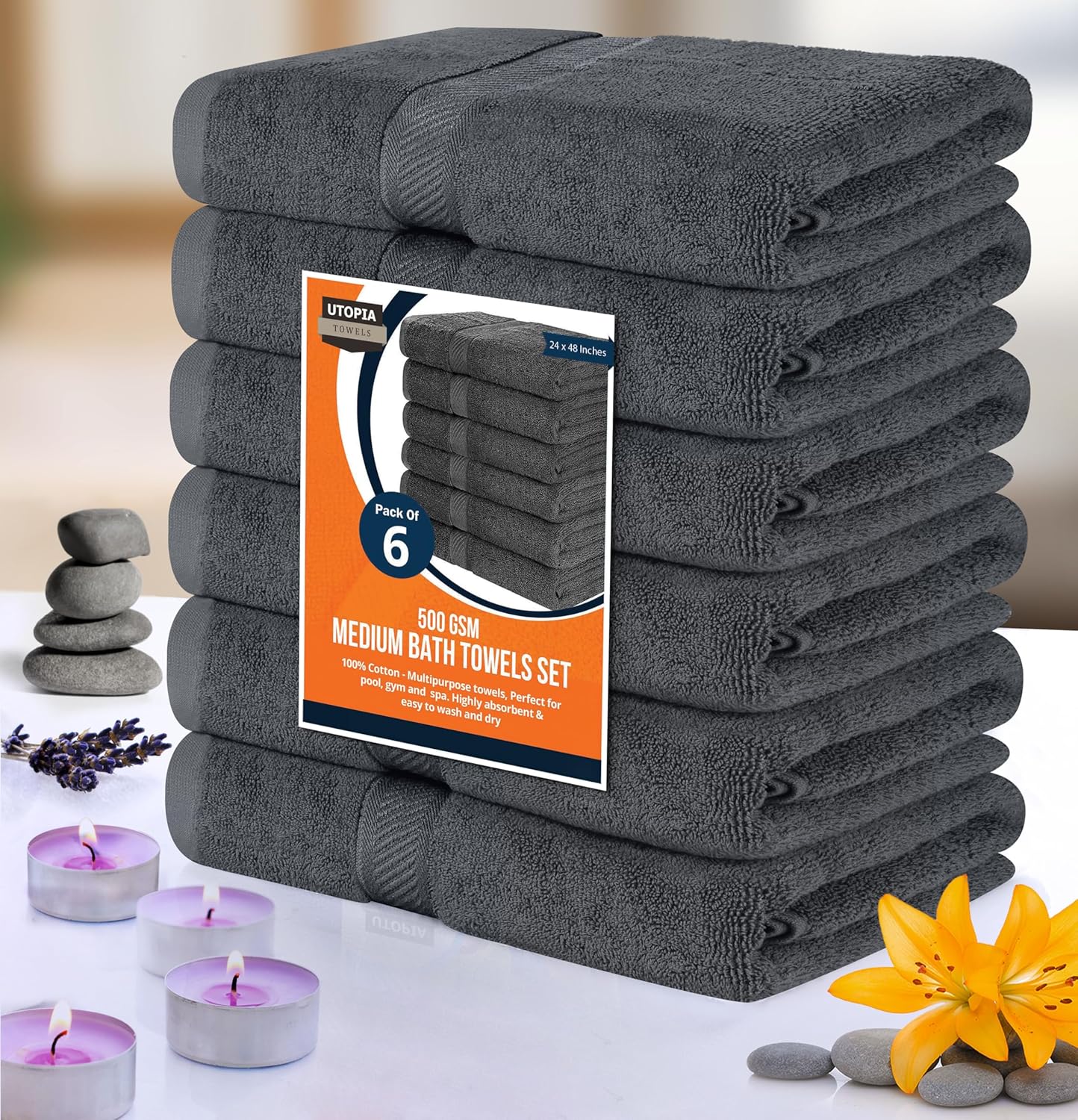 Utopia Bath Towels Set - 6 x 24x48 Soft Absorbent