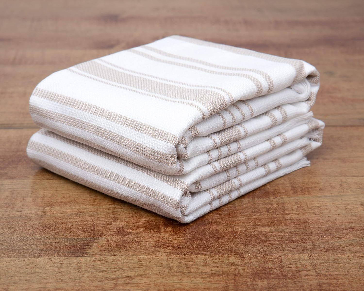 Sticky Toffee Modern Tan Striped Hand Towels Set of 2