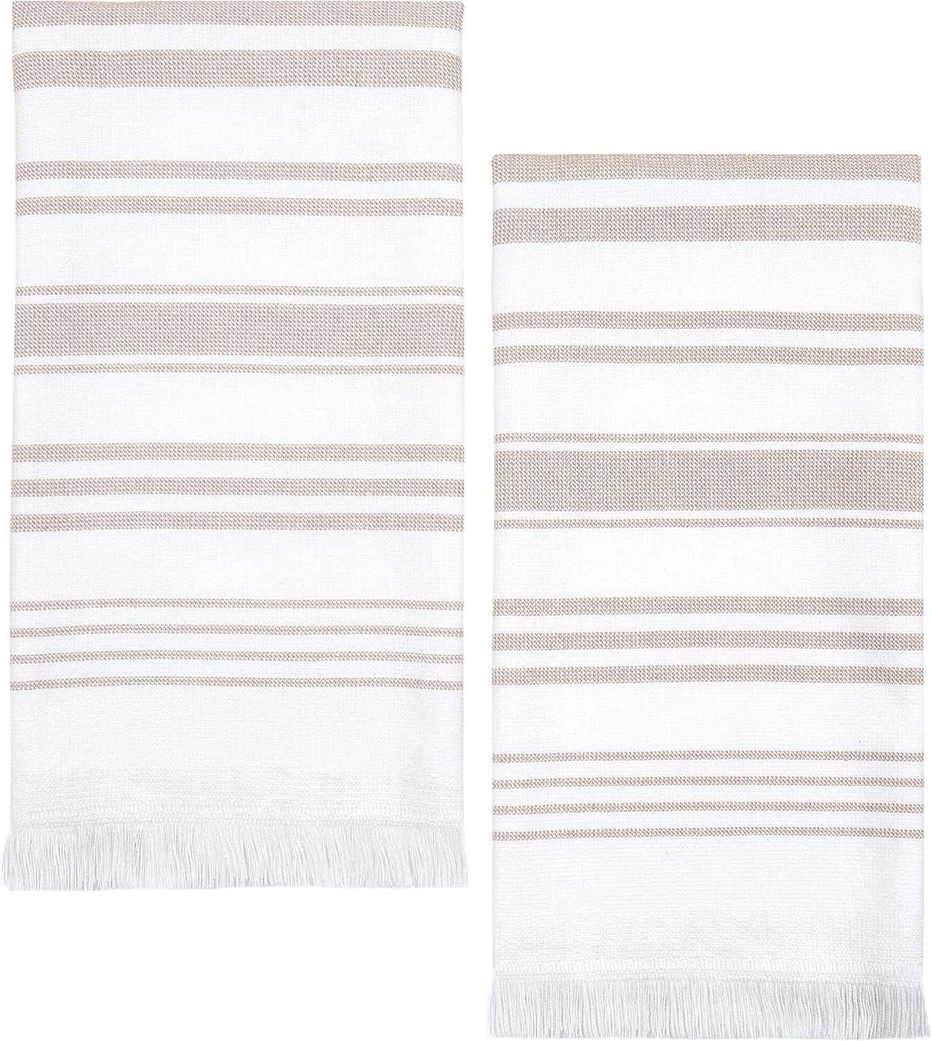 Sticky Toffee Modern Tan Striped Hand Towels Set of 2