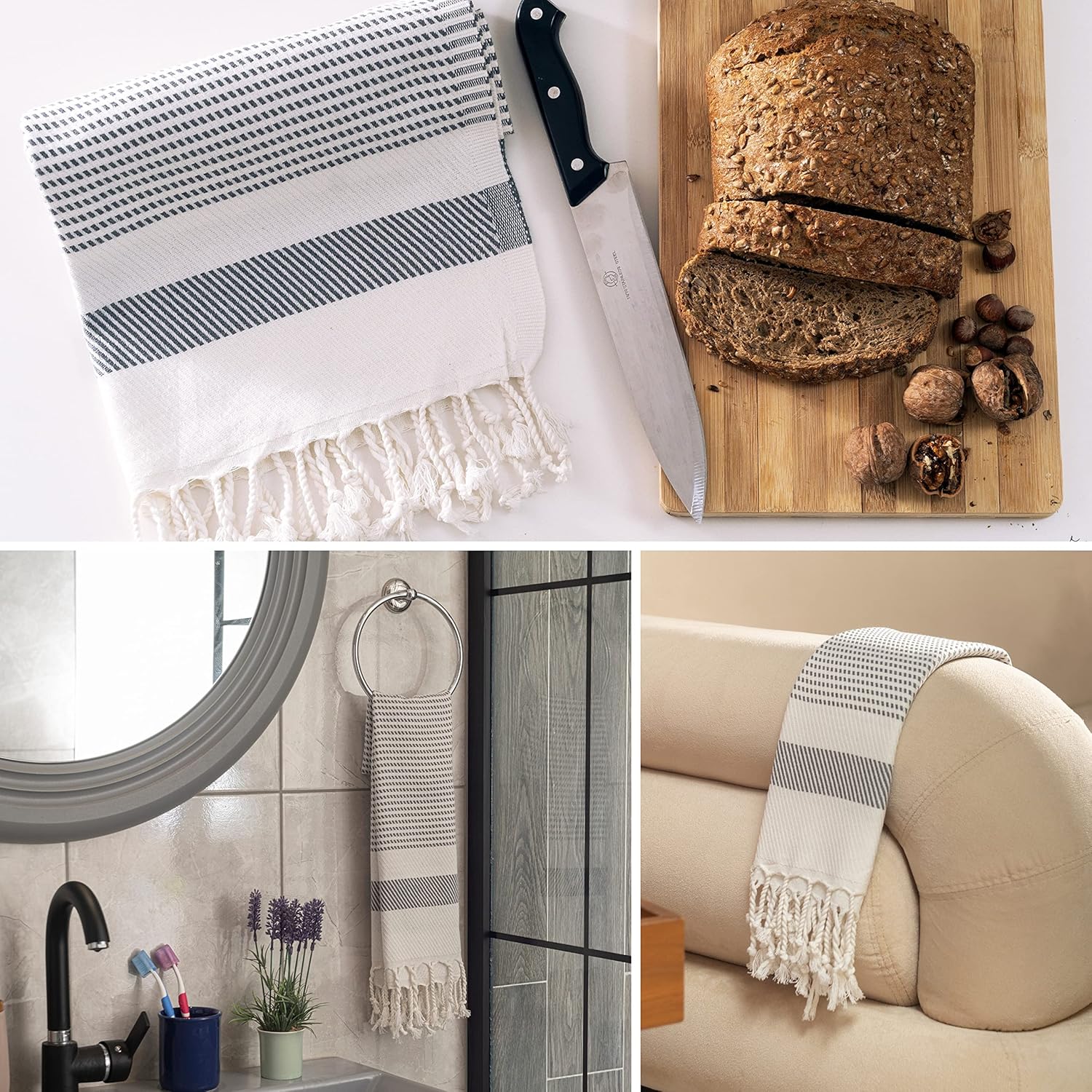Ruvy 2-Piece Turkish Cotton Hand Towels - Soft Quick-Dry Light Grey