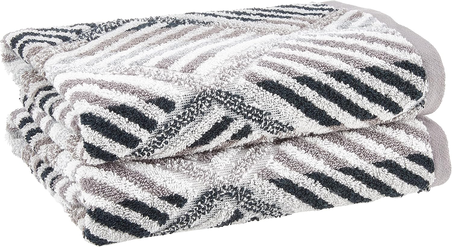 Violet Linen Hand Towels Set 2 - Luxury Terry Cotton Geometric Pattern 20x30 Black