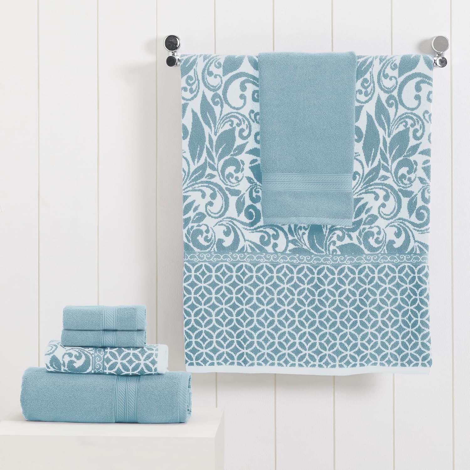 Modern Threads Trefoil Filigree 6-Piece Reversible Yarn Dyed Jacquard Towel Set