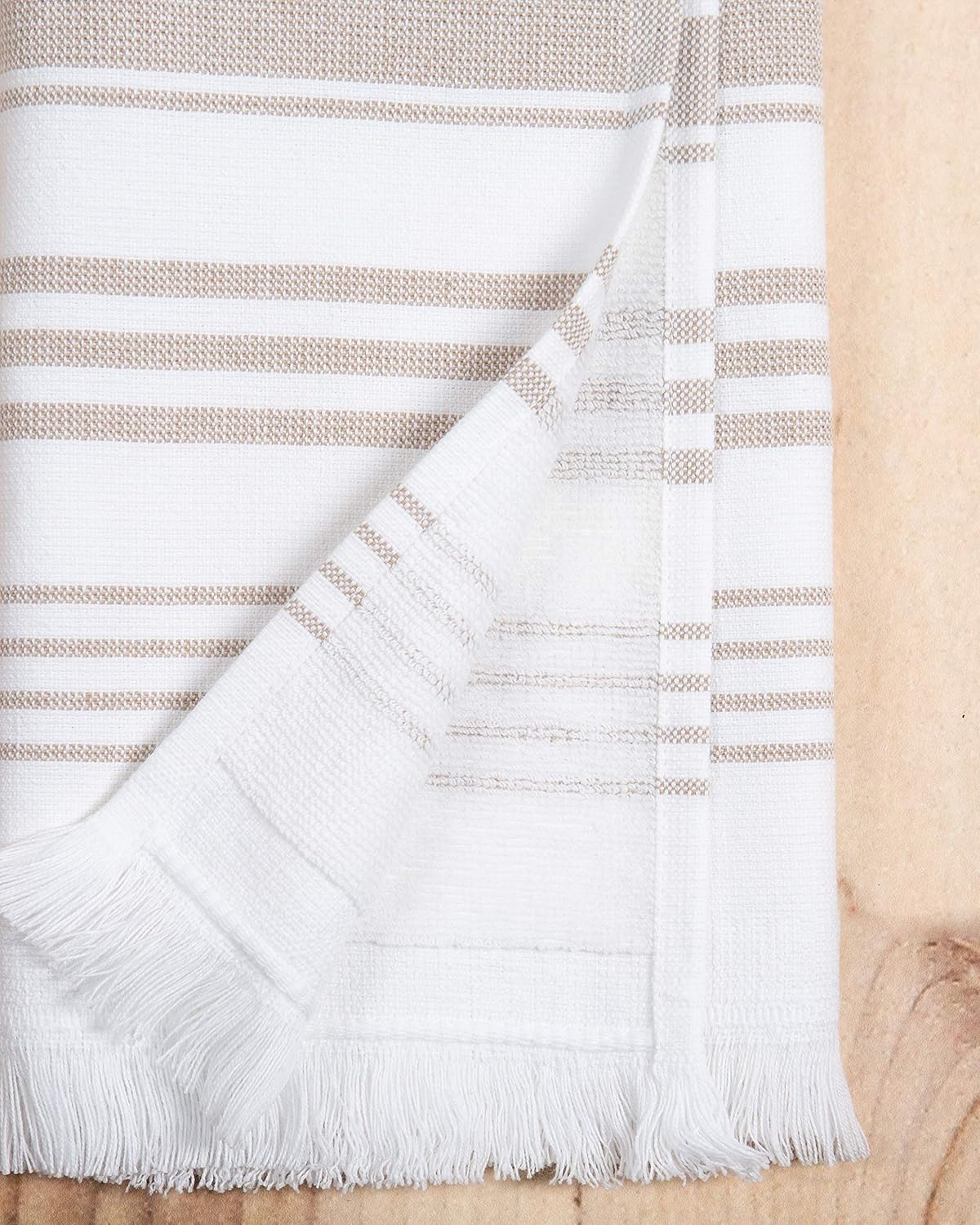 Sticky Toffee Modern Tan Striped Hand Towels Set of 2