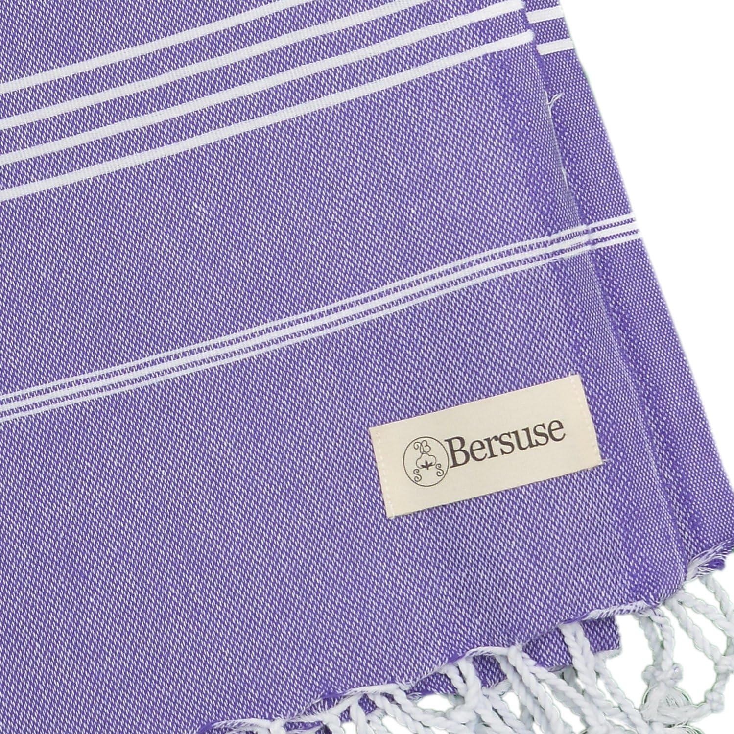 Bersuse Premium Turkish Beach Towel Set of 3 Dark Purple 37x70 Inches