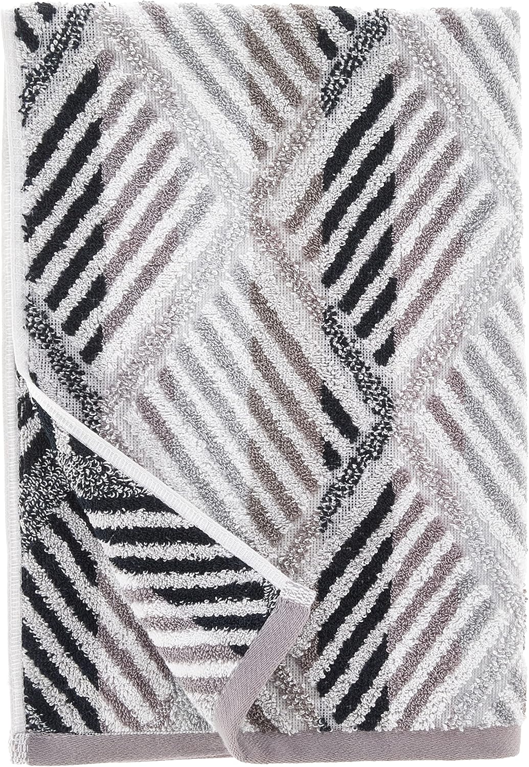 Violet Linen Hand Towels Set 2 - Luxury Terry Cotton Geometric Pattern 20x30 Black