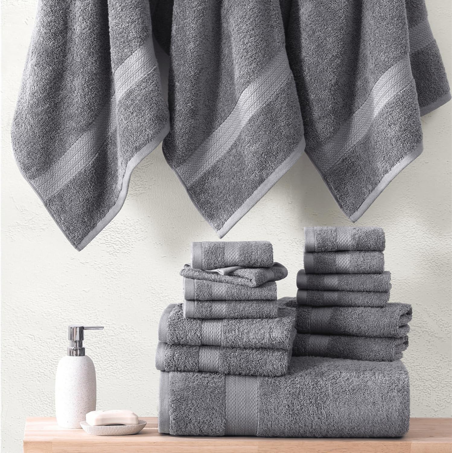 Premium 6-Piece Grey Cotton Bath Towel Set