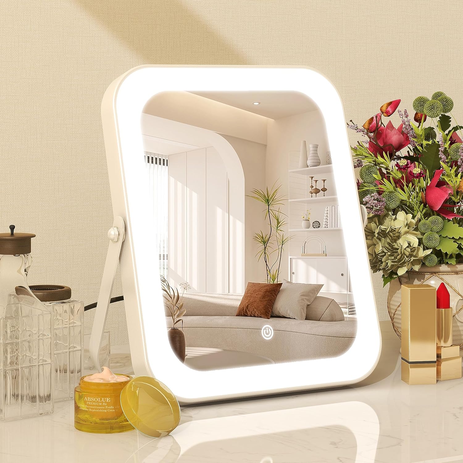 8x10 Lighted Vanity Mirror with Smart Dimming Stylish Design for Makeup