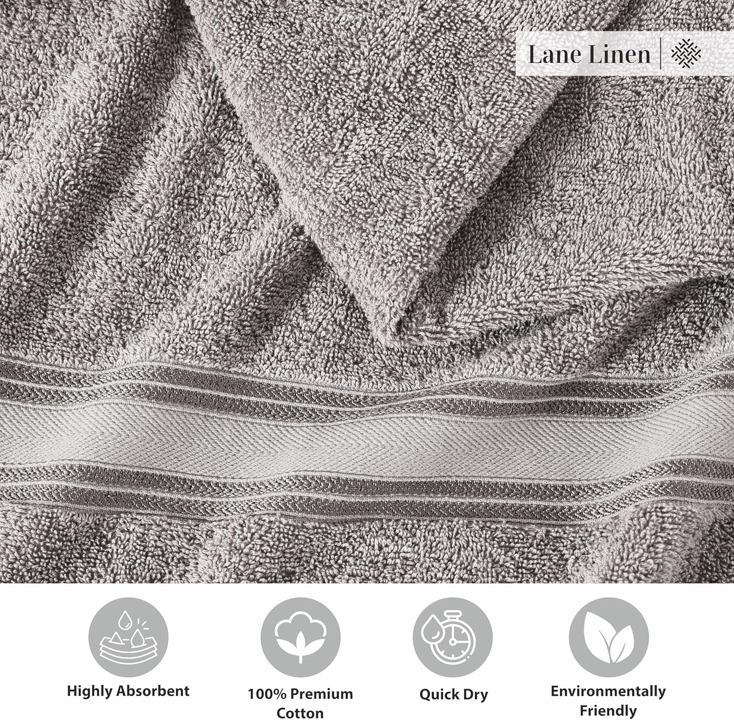 Space Grey Cotton Bath Towels 4-Pack Quick Dry Machine Washable