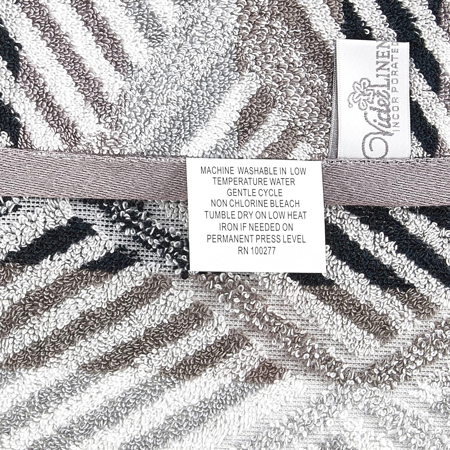 Violet Linen Hand Towels Set 2 - Luxury Terry Cotton Geometric Pattern 20x30 Black