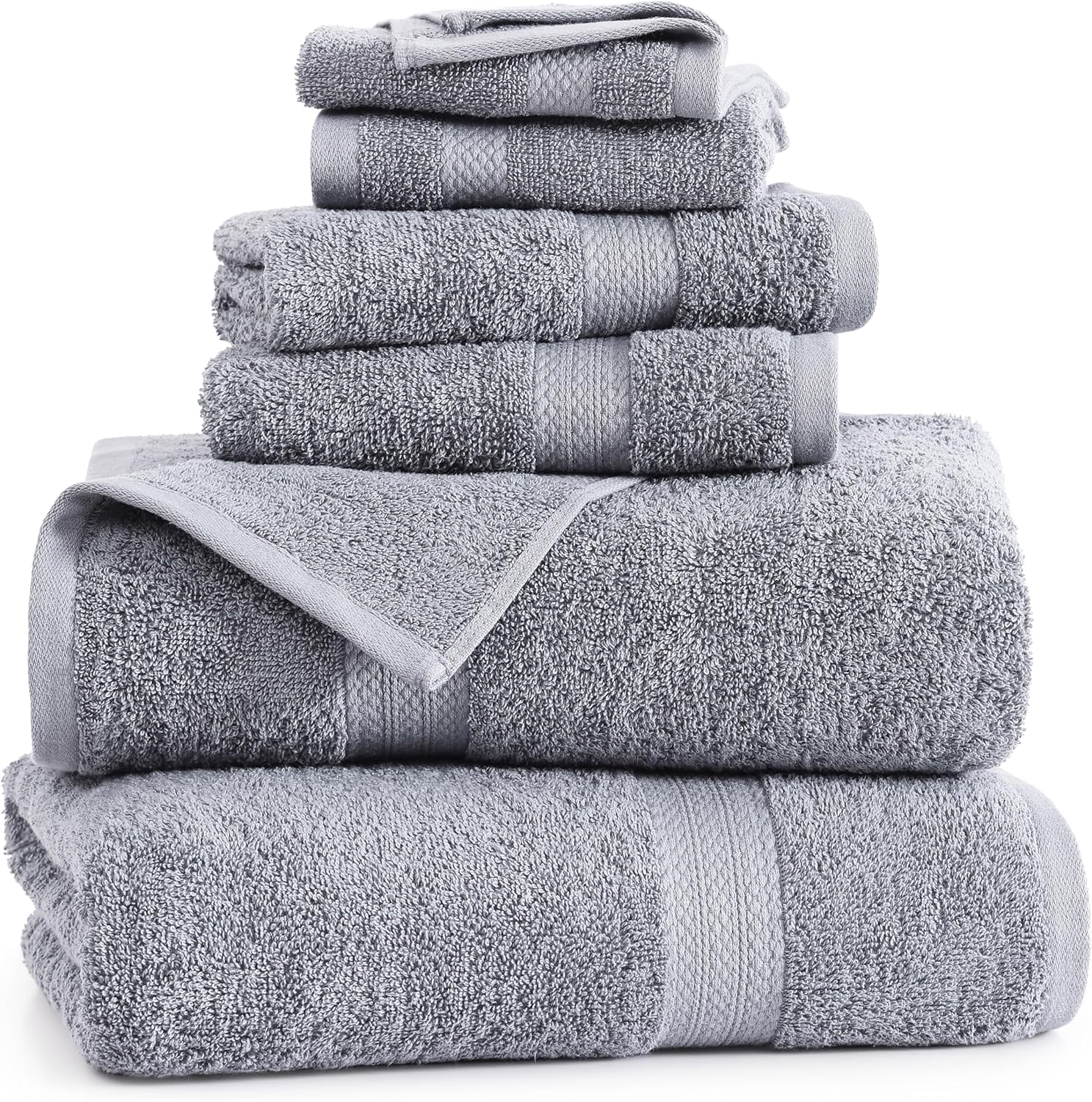 Premium 6-Piece Grey Cotton Bath Towel Set