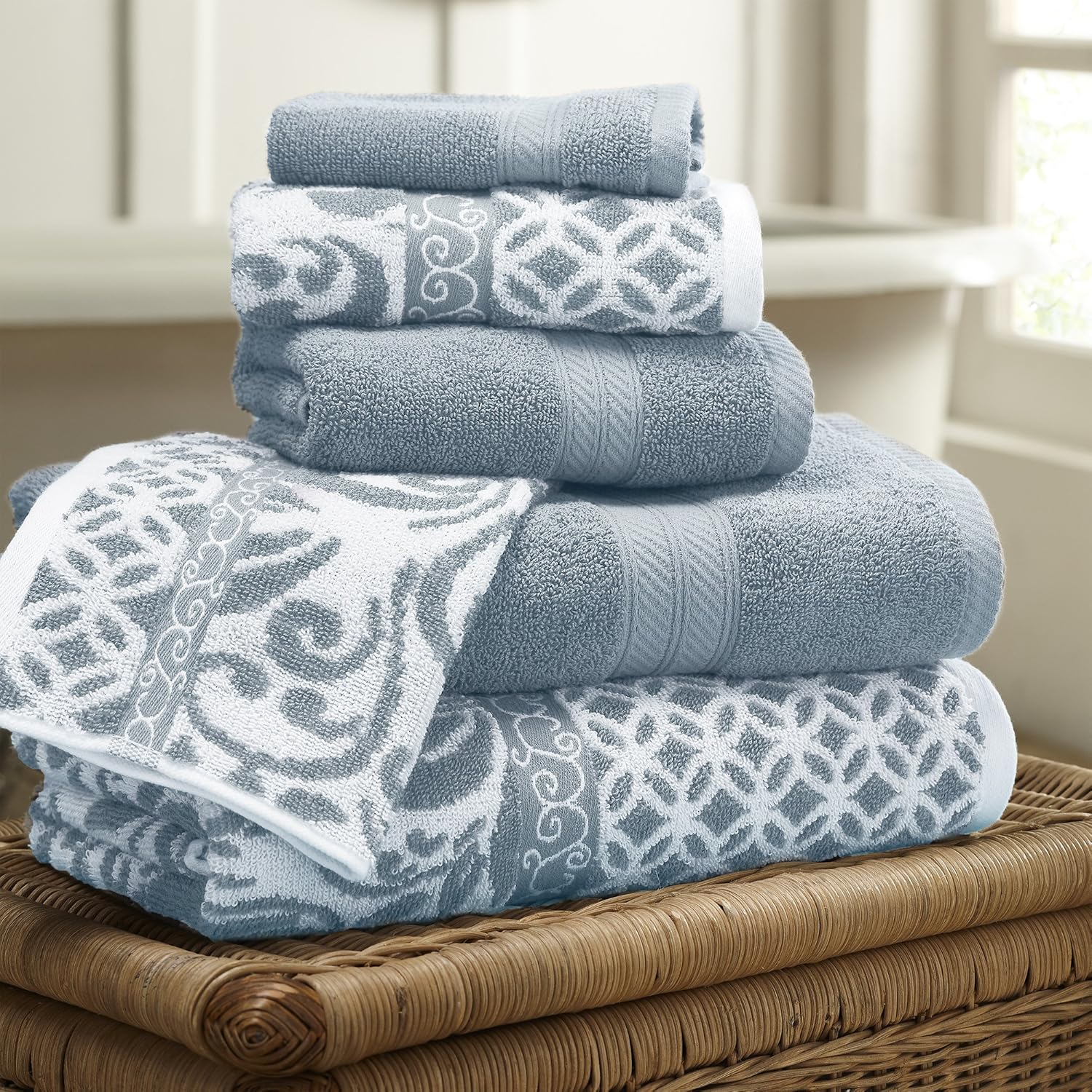 Modern Threads Trefoil Filigree 6-Piece Reversible Yarn Dyed Jacquard Towel Set