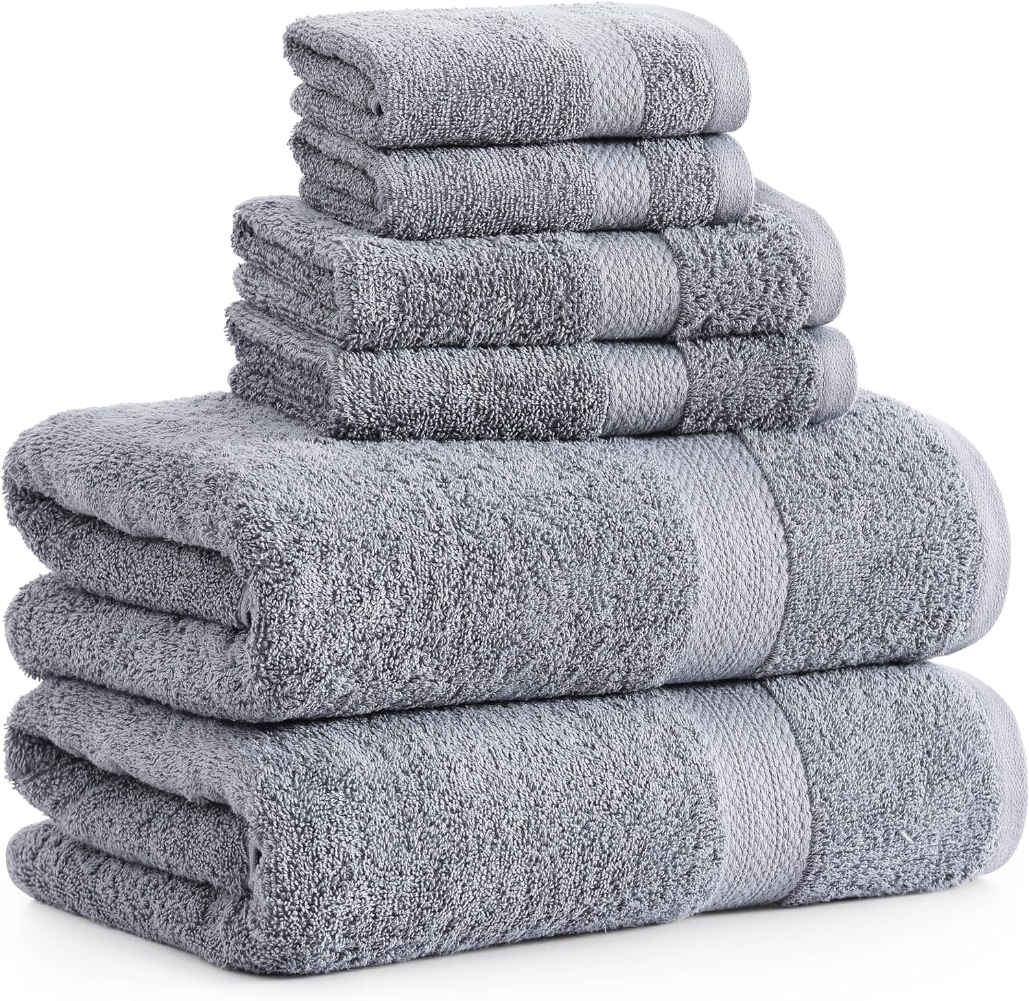 Premium 6-Piece Grey Cotton Bath Towel Set